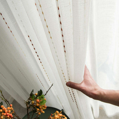 Rémy Colorful String Rain Stitched Semi - Shading Curtains - White