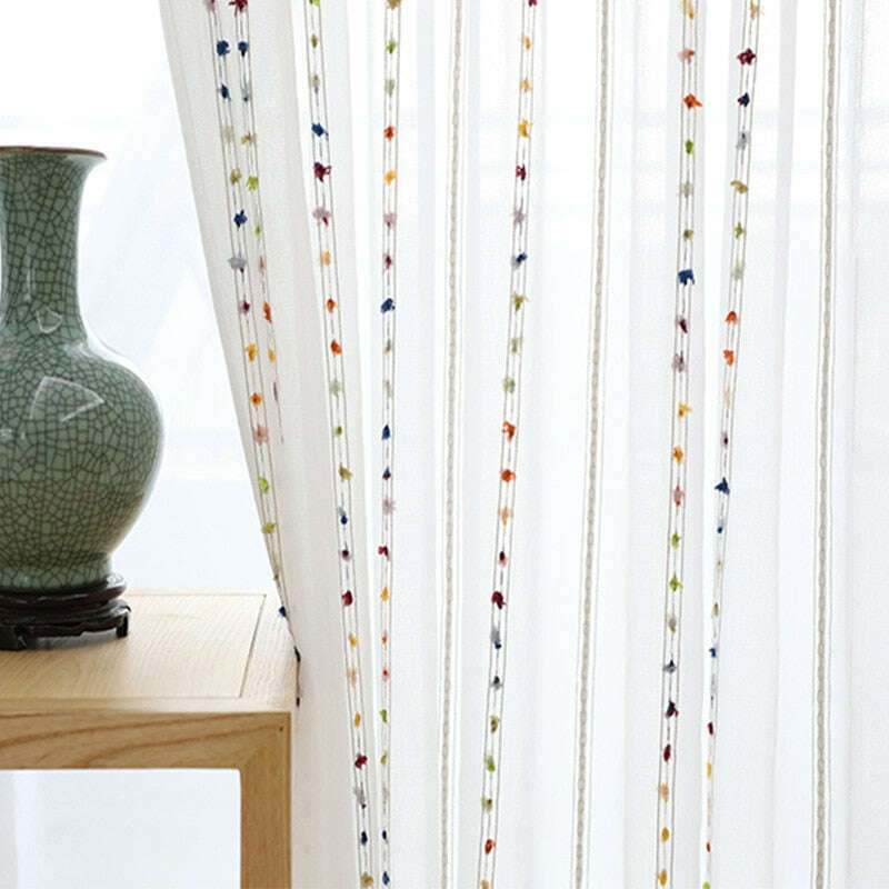 Rémy Colorful String Stitched Sheer Curtains - White,Sheer Curtains,Discover Curtains