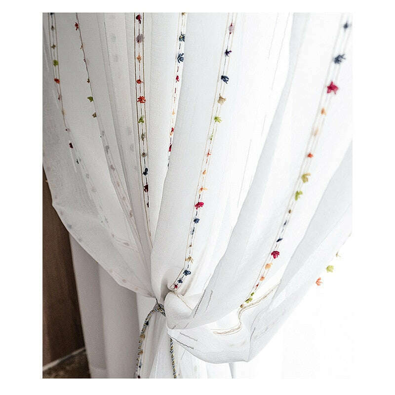 Rémy Colorful String Stitched Sheer Curtains - White,Sheer Curtains,Discover Curtains