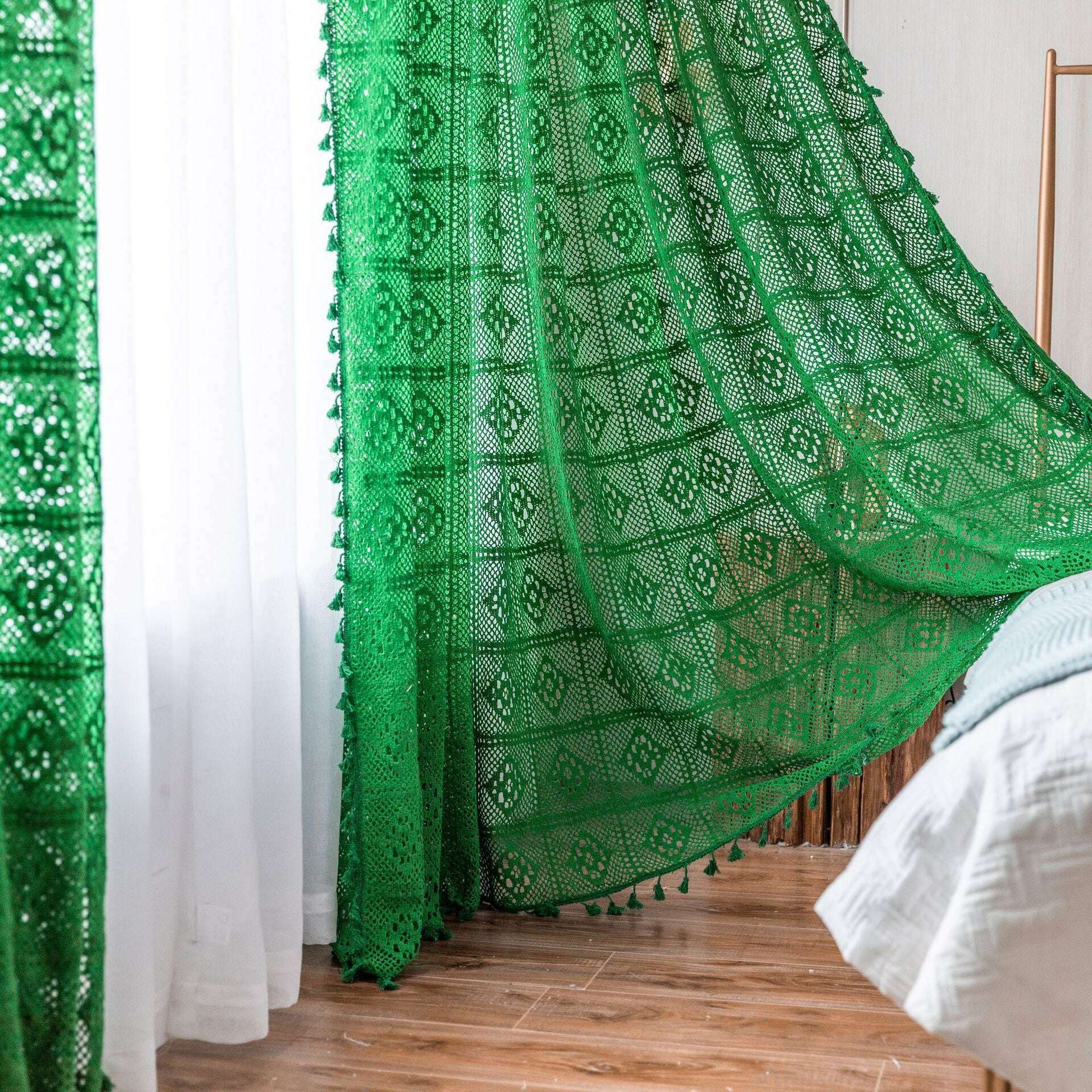 Rémy Crochet Sheer Curtains - Green / Pink