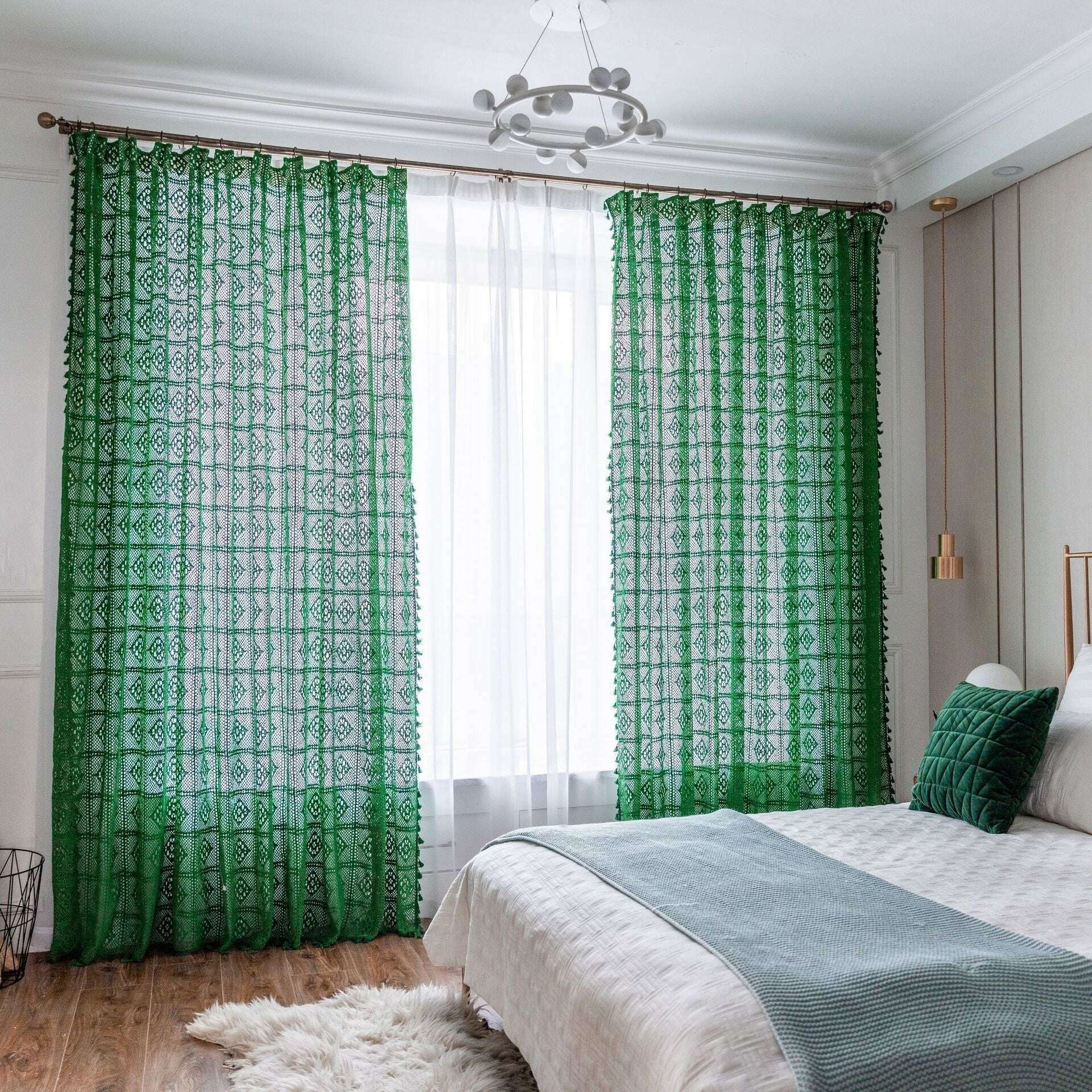 Rémy Crochet Sheer Curtains - Green / Pink,Sheer Curtains,Discover Curtains