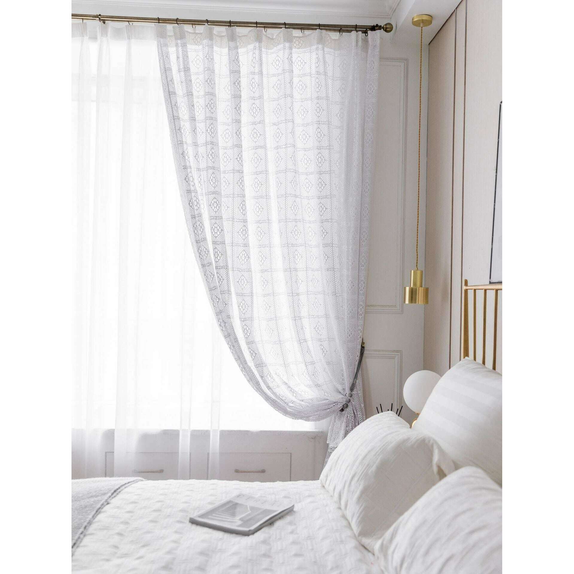 Rémy Crochet Sheer Curtains - Green / Pink,Sheer Curtains,Discover Curtains