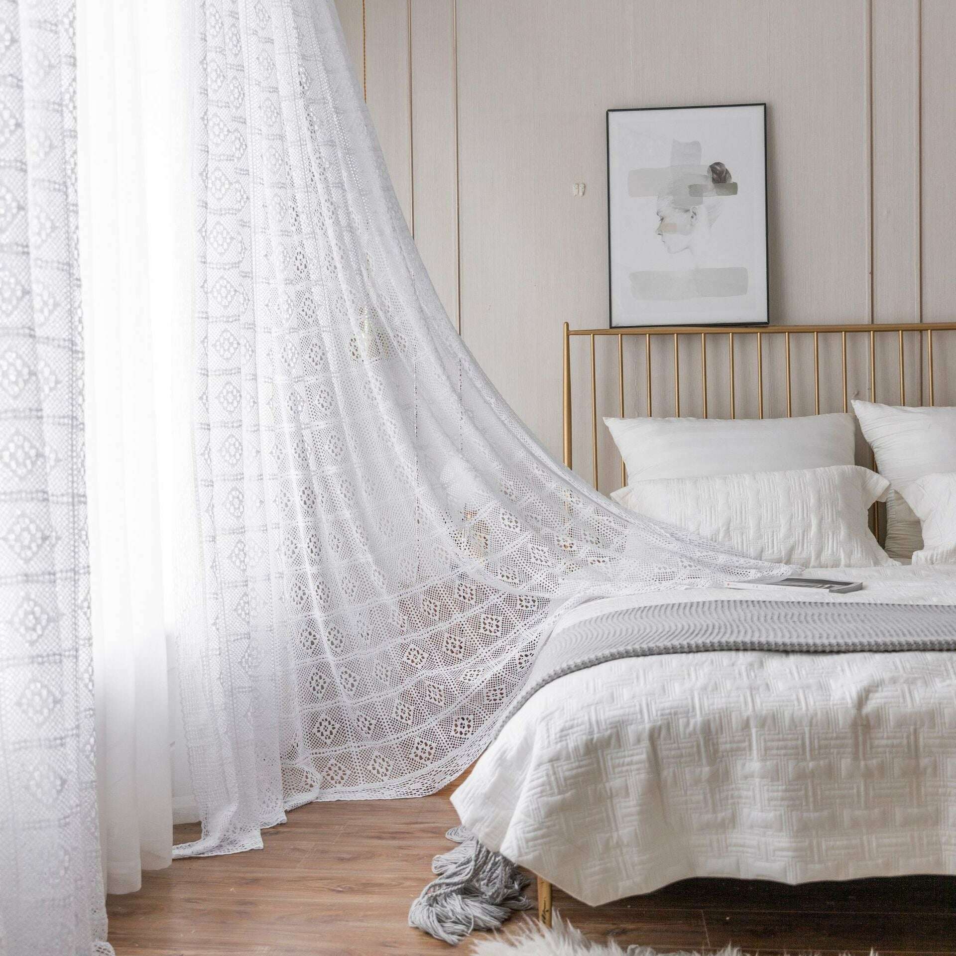 Rémy Crochet Sheer Curtains - Green / Pink,Sheer Curtains,Discover Curtains