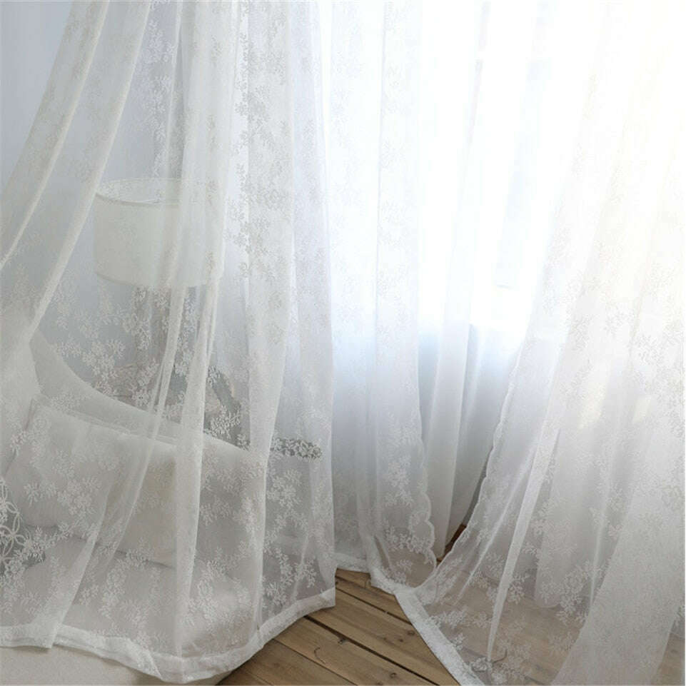 Rémy European White Net Floral Embroidered Sheer Curtain,Sheer Curtains,Discover Curtains