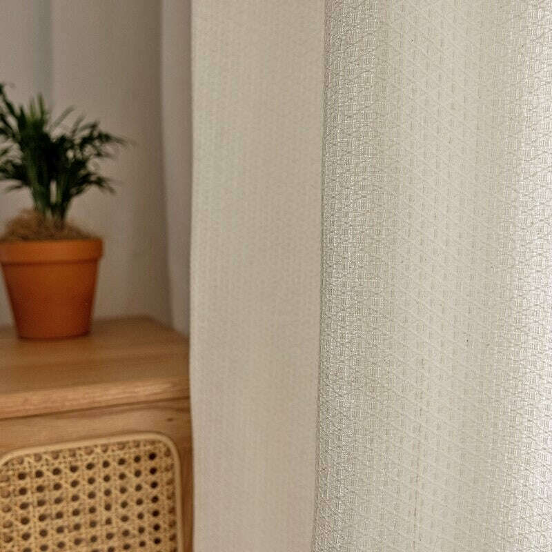 Rémy Linen Diamond Design Semi-Shading Curtain - Beige,Linen Semi Sheer Curtain,Discover Curtains