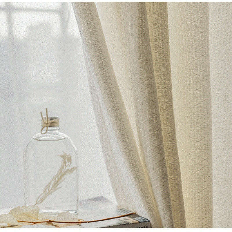 Rémy Linen Diamond Design Semi-Shading Curtain - Beige,Linen Semi Sheer Curtain,Discover Curtains