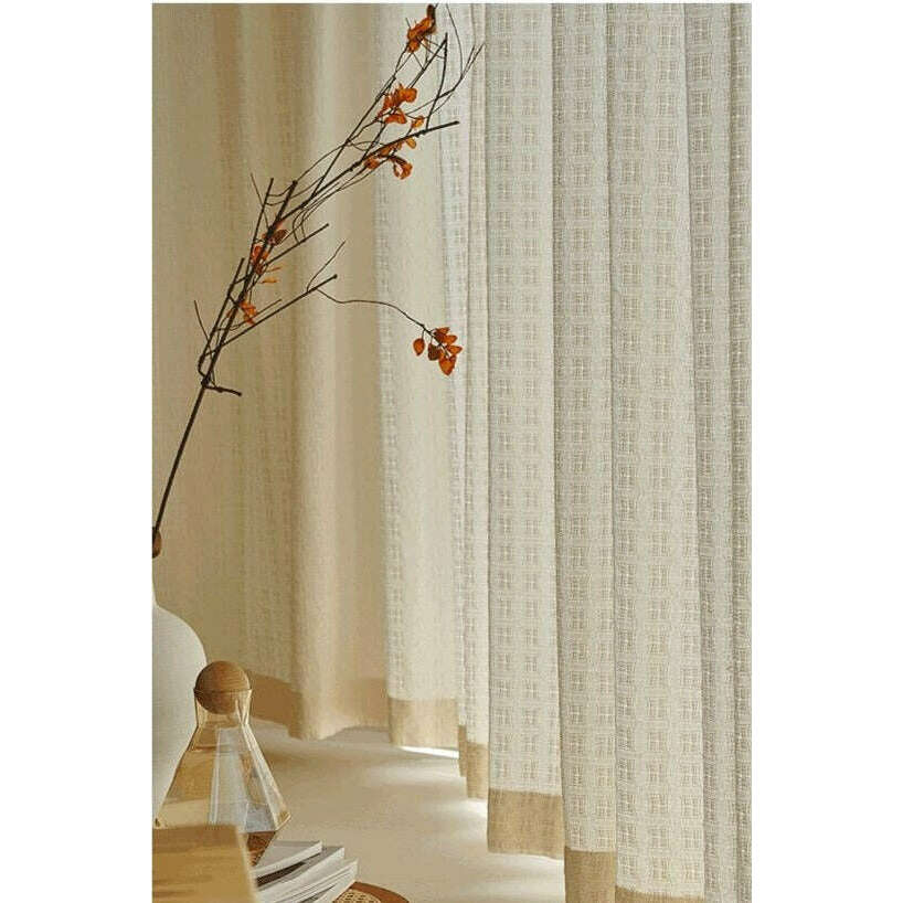Rémy Linen Jacquard Square Weave Semi-Shading Curtain - Beige,Linen Jaquard Curtains,Discover Curtains