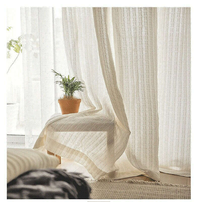 Rémy Linen Jacquard Square Weave Semi-Shading Curtain - Beige,Linen Jaquard Curtains,Discover Curtains
