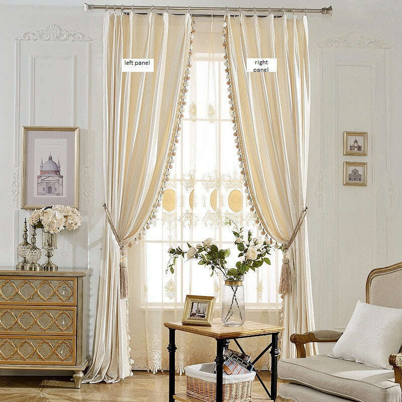 Rémy Luxury European Blackout Tassel Velvet Curtains - Pearl,Velvet Curtains,Discover Curtains