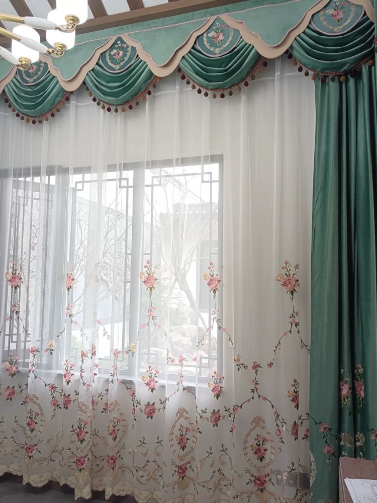 Rémy luxury pink floral embroidered sheer curtains - White