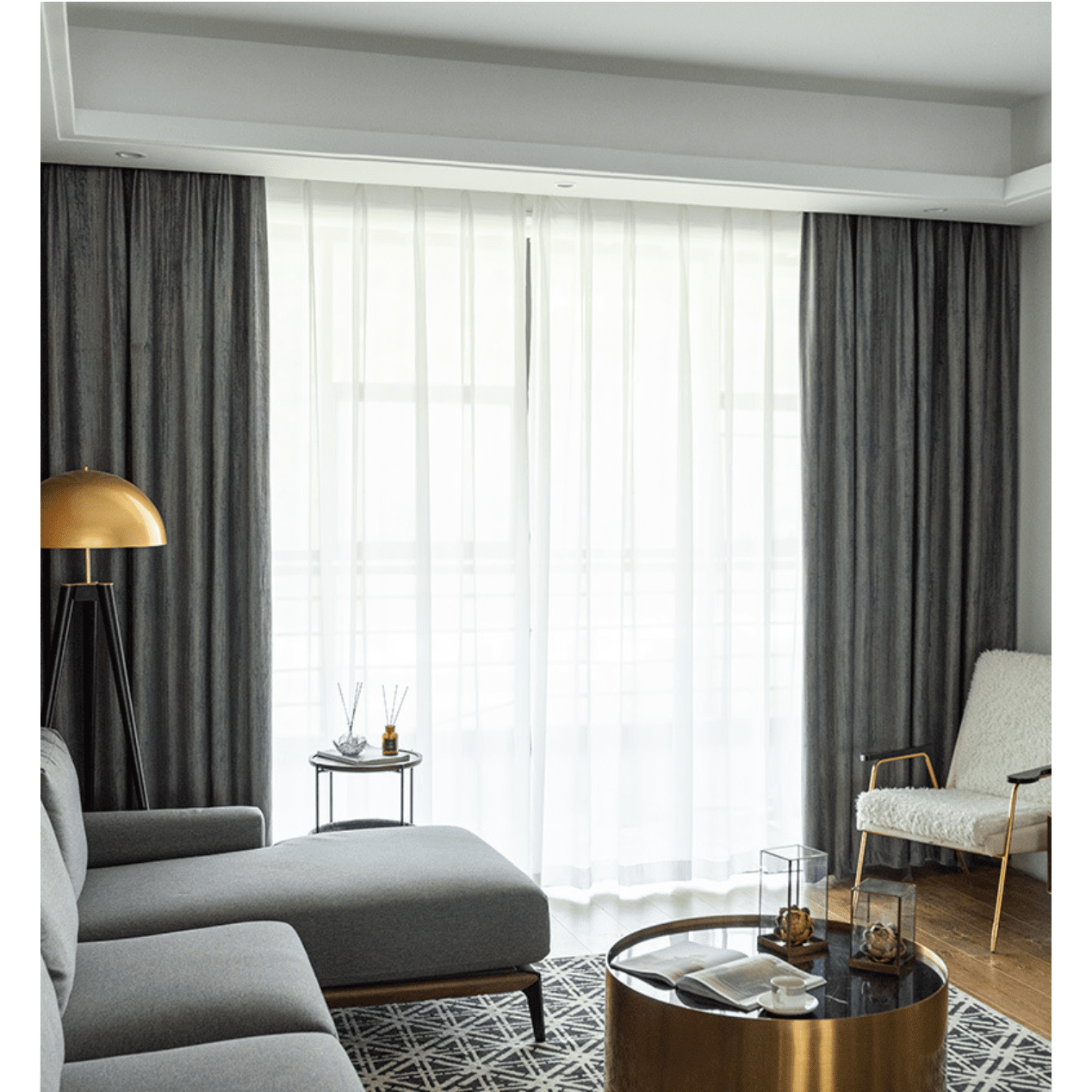 T.B. London Luxury Nordic Textured Velvet Curtain - Blue
