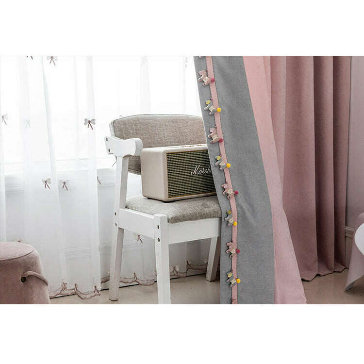 T.B. London Pink-Gray Pony Lace Curtain,Linen Curtains,Discover Curtains