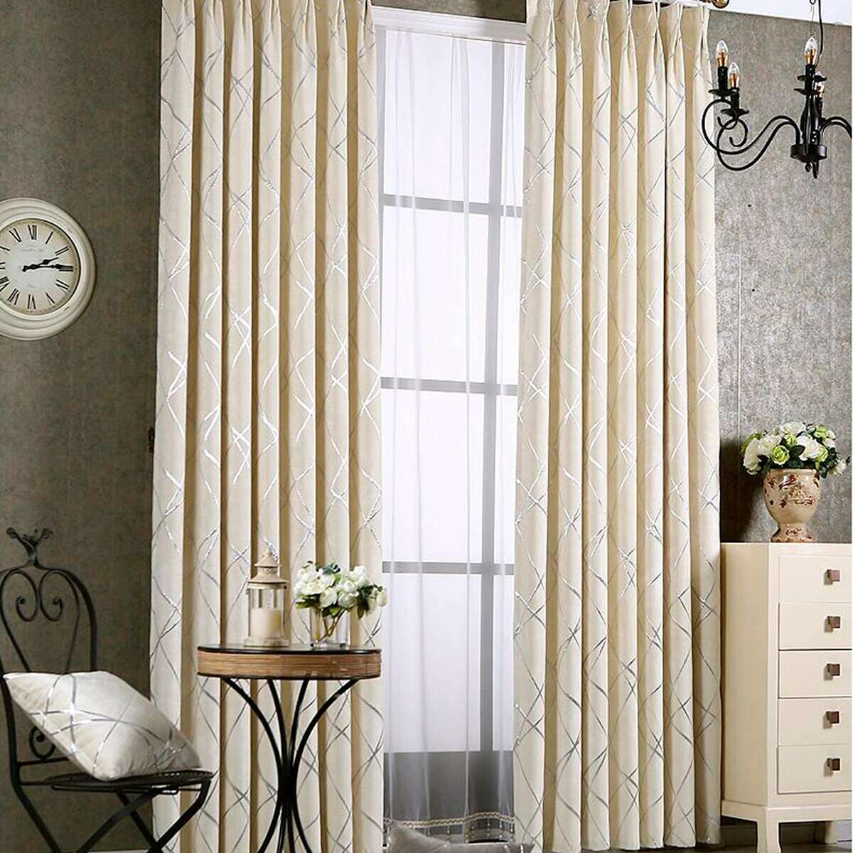 Zoey American Modern Luxury Stripe Pattern Blackout Curtain - Ivory / Biege