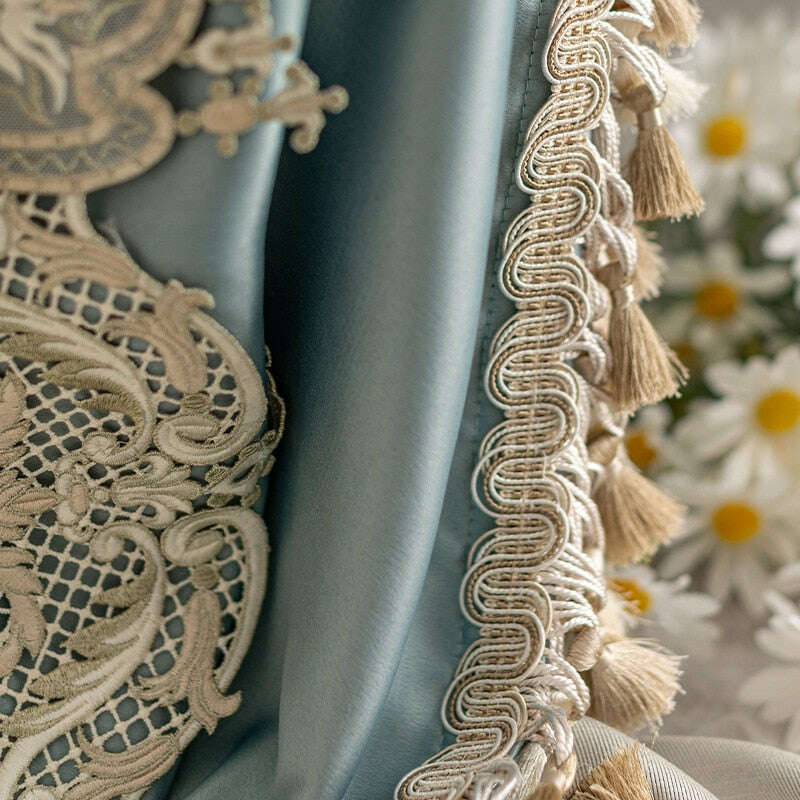Annapolis French Luxury Designer Satin Curtain - Beige and Blue