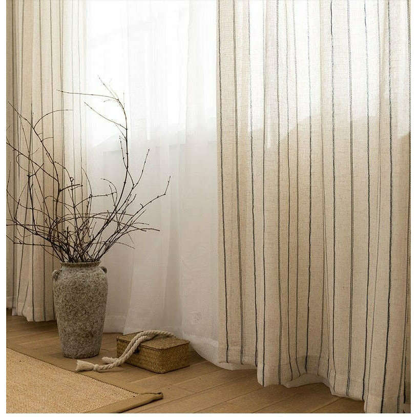 Annapolis Linen Stripe Semi - Shading Curtain - Beige