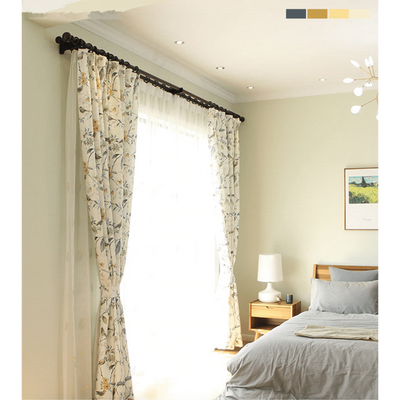 Astor Rideaux American Country Blue Leaf Print Semi - Shading Curtain