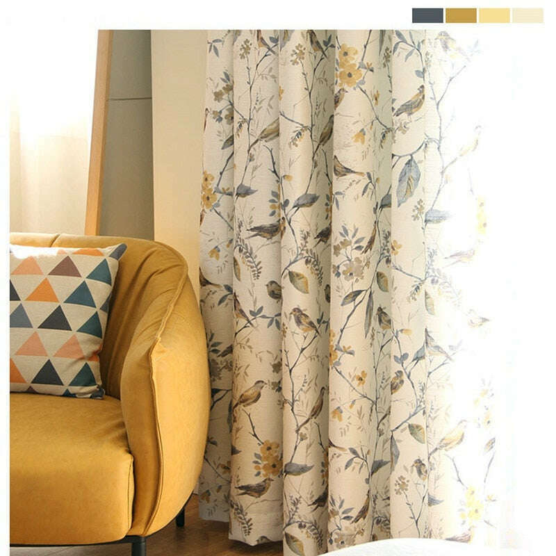 Astor Rideaux American Country Blue Leaf Print Semi - Shading Curtain