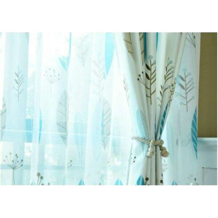 Astor Rideaux Blue Leaves Printed Semi-Shading Curtain