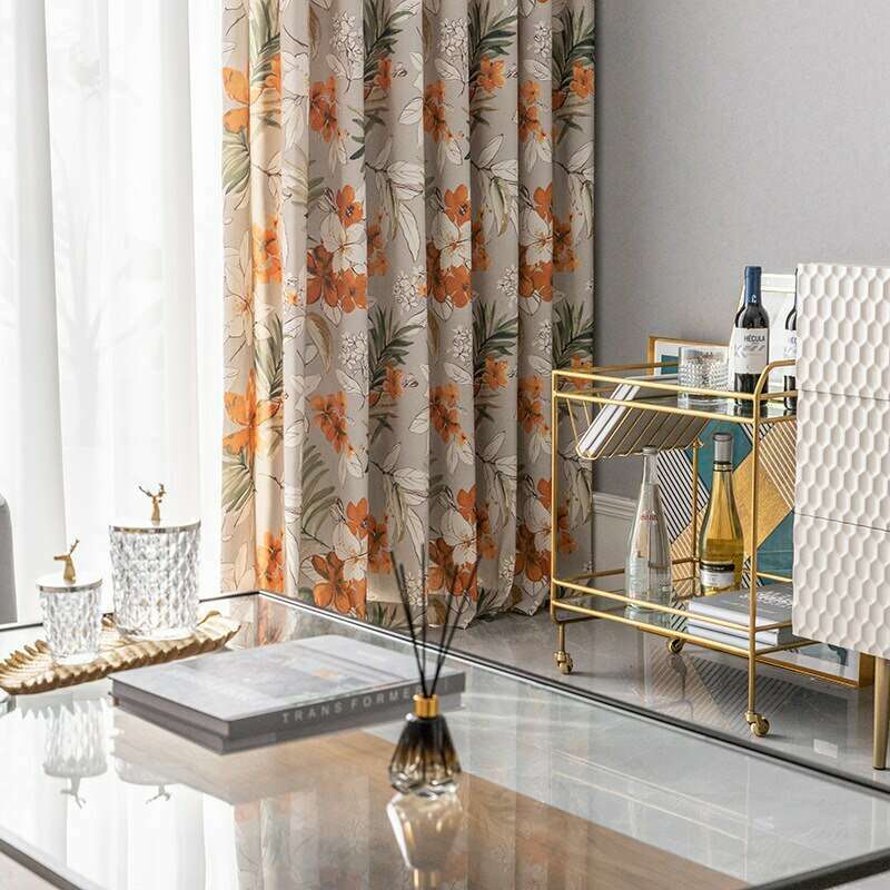 Astor Rideaux Fall Flower Printed Curtains - Beige