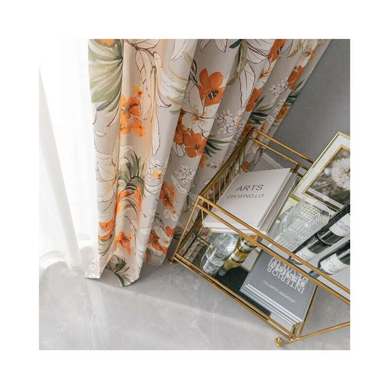 Astor Rideaux Fall Flower Printed Curtains - Beige