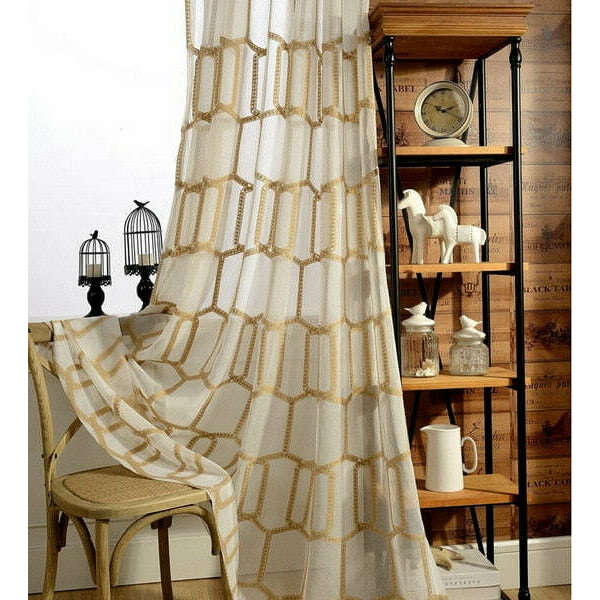 Brittany Golden Honeycomb Embroidery Sheer Curtain