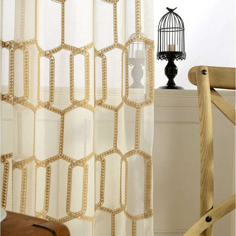 Brittany Golden Honeycomb Embroidery Sheer Curtain