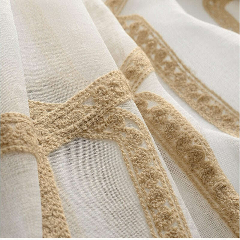 Brittany Golden Honeycomb Embroidery Sheer Curtain