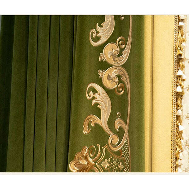 Brittany Luxury Designer Velvet Curtain - Lush Green & Yellow
