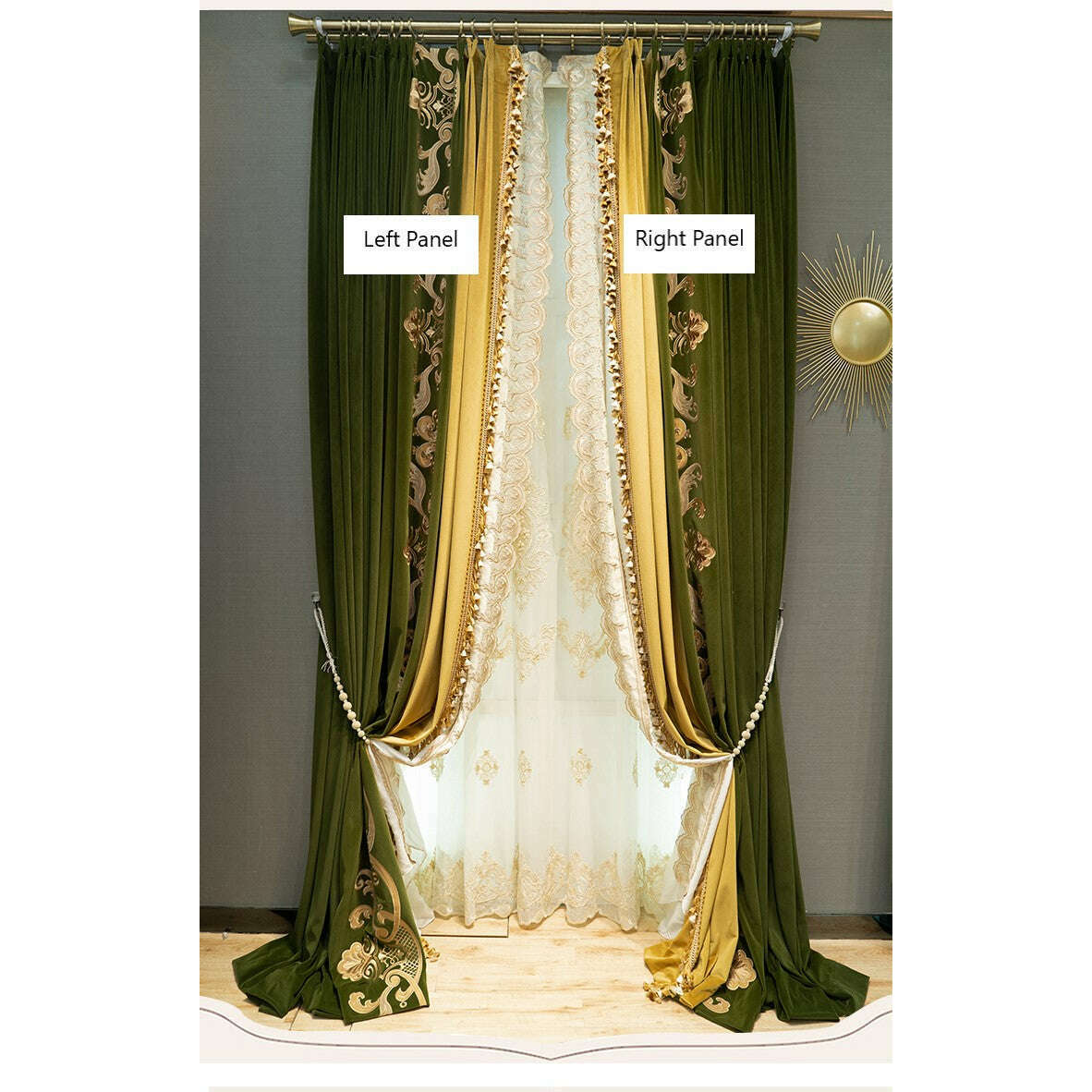 Brittany Luxury Designer Velvet Curtain - Lush Green & Yellow