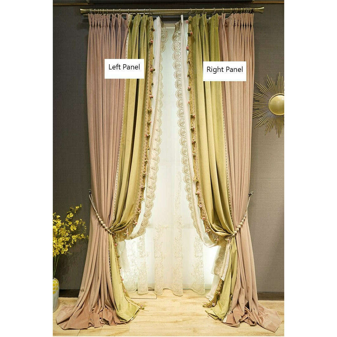 Brittany Luxury Princess Designer Velvet Curtain - Pink & Yellow