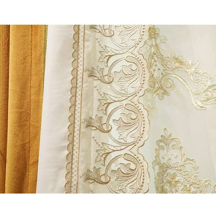 Brittany Luxury Royal Lace Designer Velvet Curtain - Beige & Orange