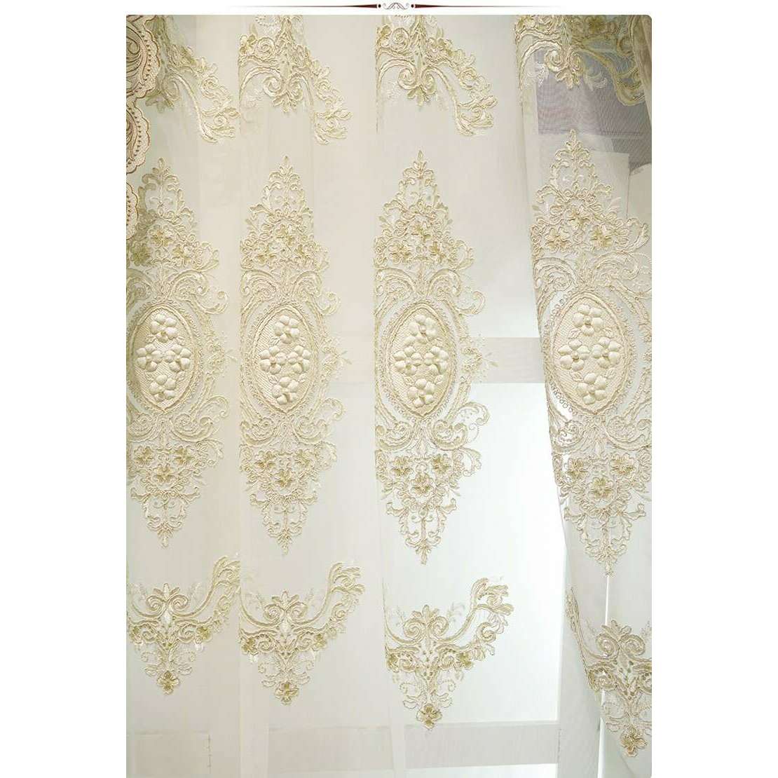 Brittany Luxury Royal Lace Designer Velvet Curtain - Beige & Orange