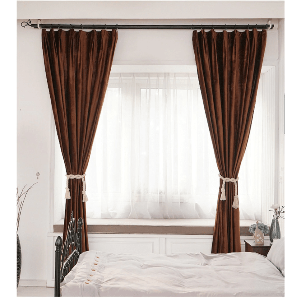 Brittany Velvet Plain Curtains - Brown