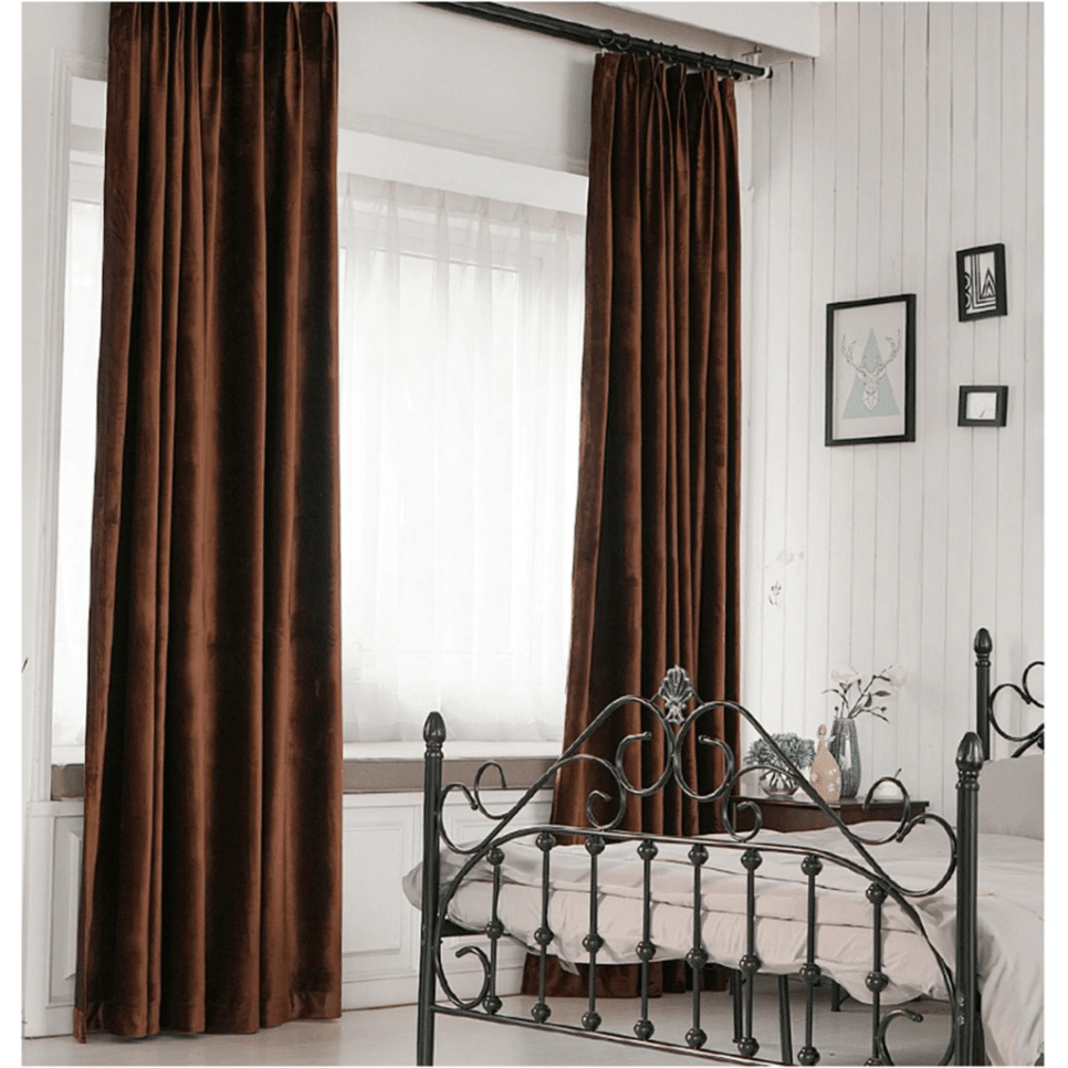 Brittany Velvet Plain Curtains - Brown