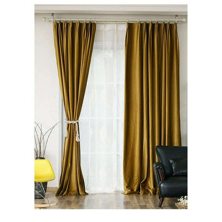 Brittany Velvet Plain Curtains - Ginger Gold