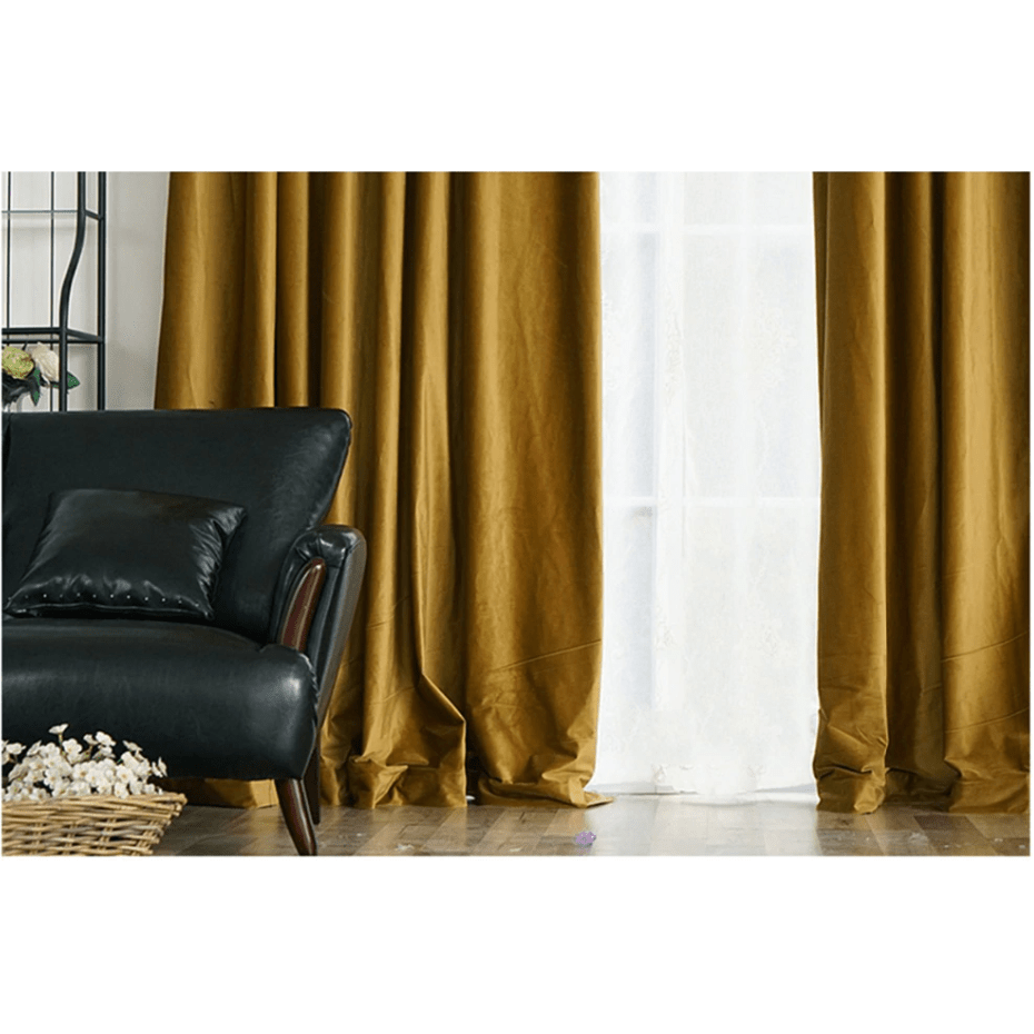 Brittany Velvet Plain Curtains - Ginger Gold