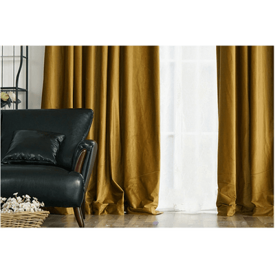 Brittany Velvet Plain Curtains - Ginger Gold