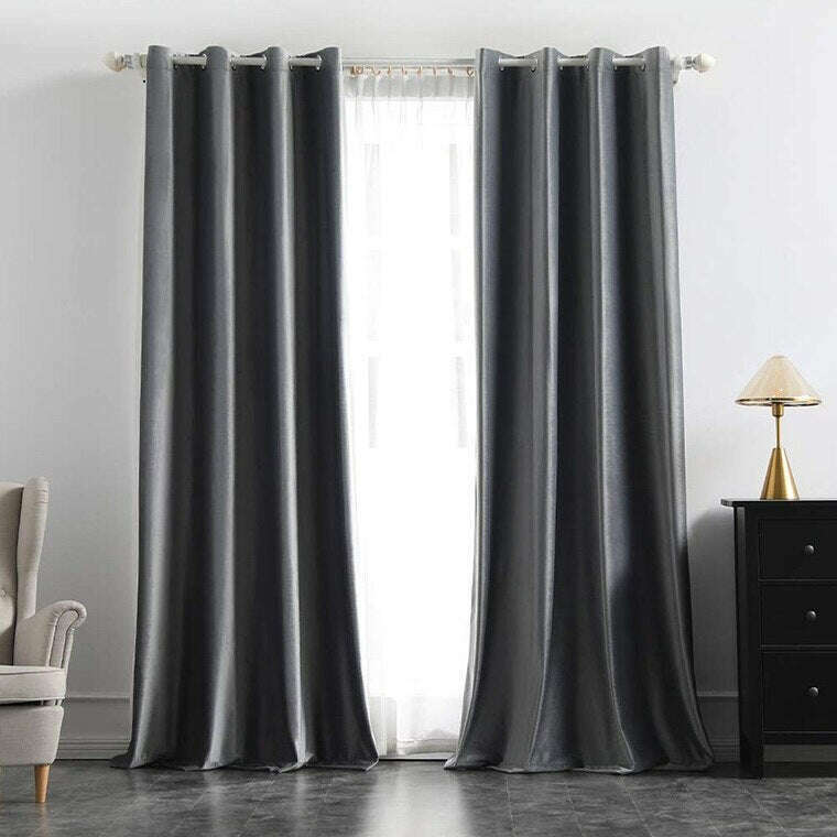 Brittany Velvet Plain Curtains - Gray