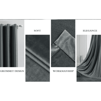Brittany Velvet Plain Curtains - Gray