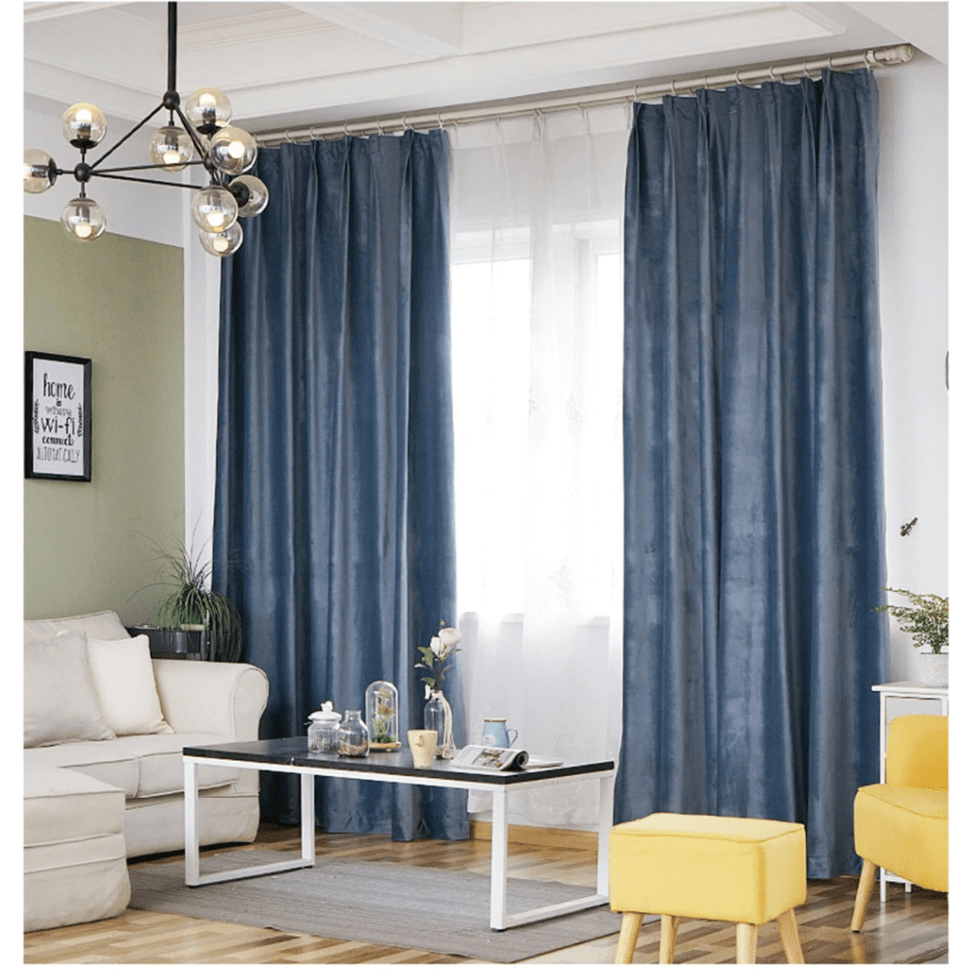 Brittany Velvet Plain Curtains - Haze Blue