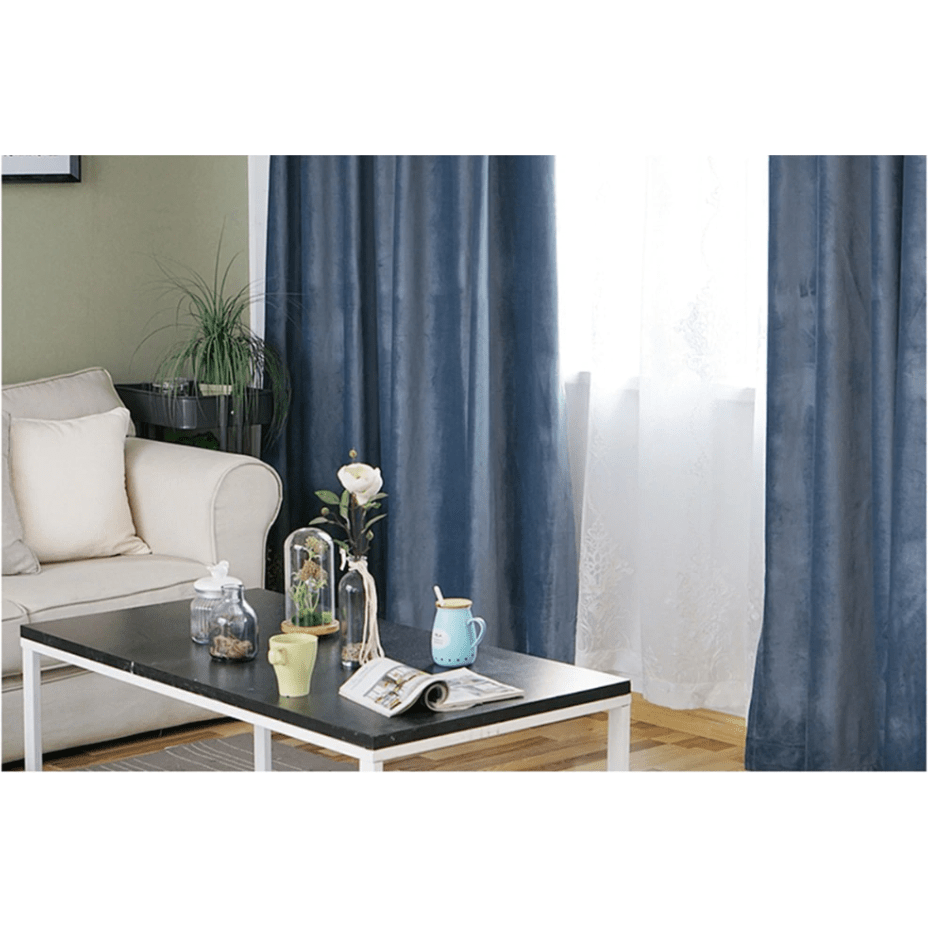 Brittany Velvet Plain Curtains - Haze Blue