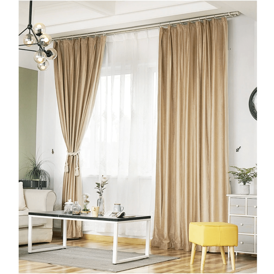 Brittany Velvet Plain Curtains - Ivory / Beige