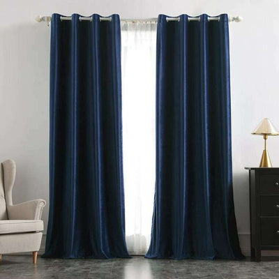 Brittany Velvet Plain Curtains - Navy Blue