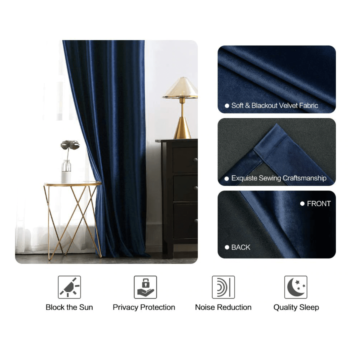 Brittany Velvet Plain Curtains - Navy Blue