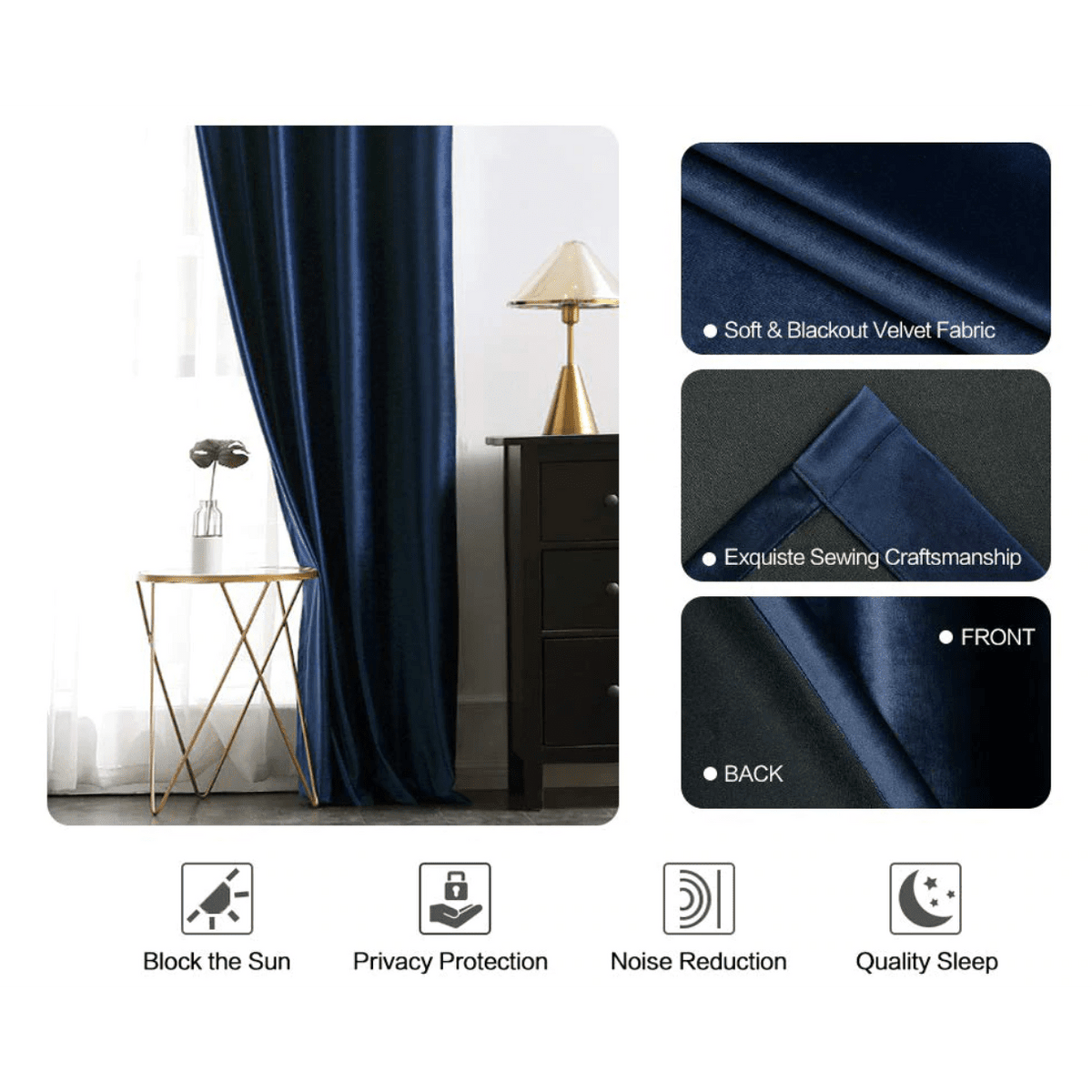 Brittany Velvet Plain Curtains Navy Blue Discover Curtains