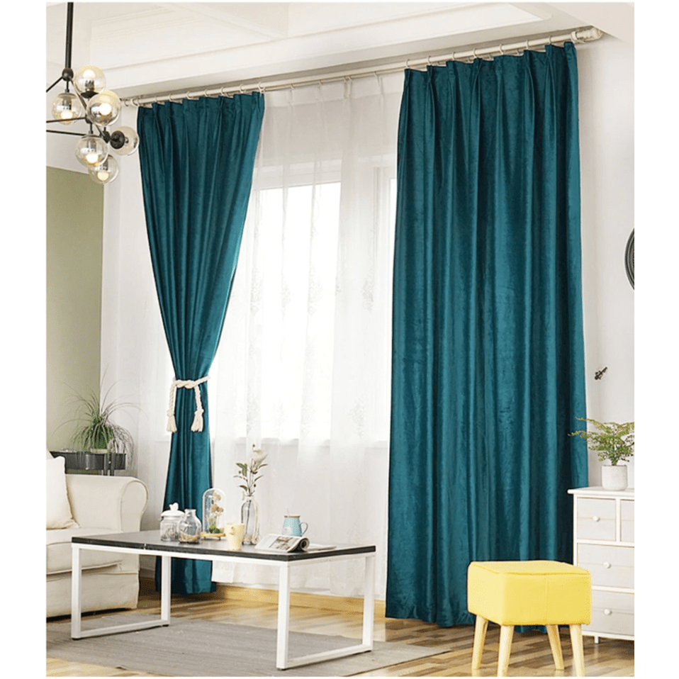 Brittany Velvet Plain Curtains - Peacock Green
