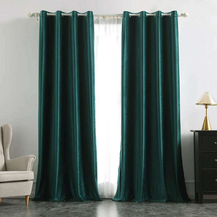 Brittany Velvet Plain Curtains - Pine Green