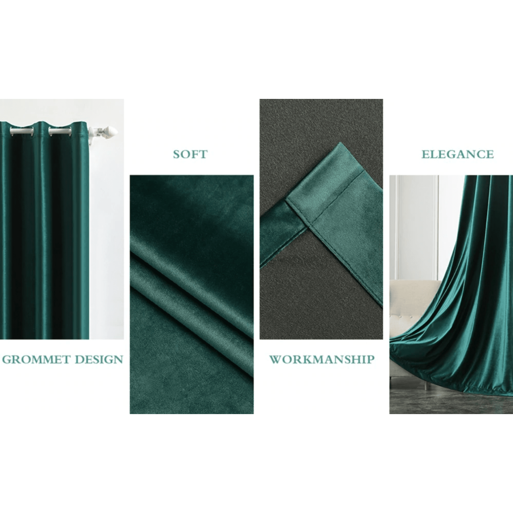 Brittany Velvet Plain Curtains - Pine Green