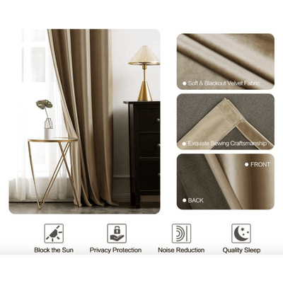 Brittany Velvet Plain Curtains - Taupe