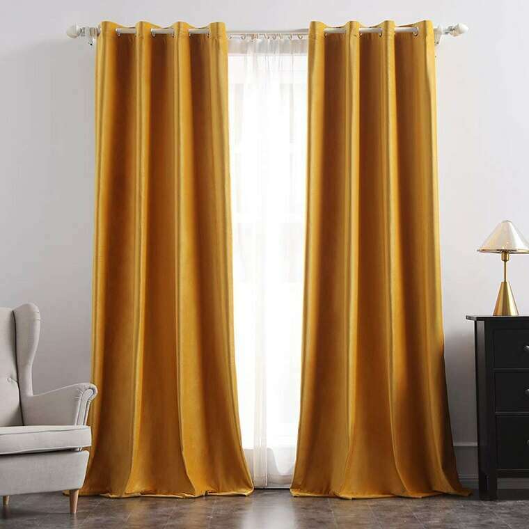 Brittany Velvet Plain Curtains - Yellow